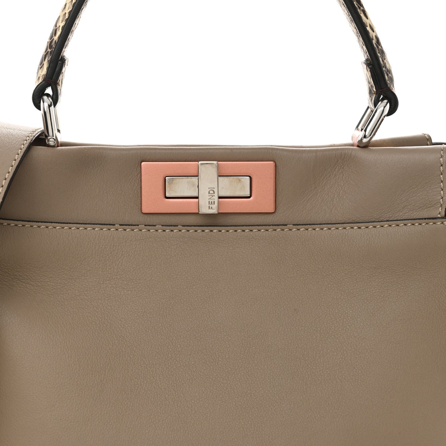 Vitello Seta Shiny Nappa Elaphe Medium Peekaboo Iconic Satchel Tortora Natural Ebano