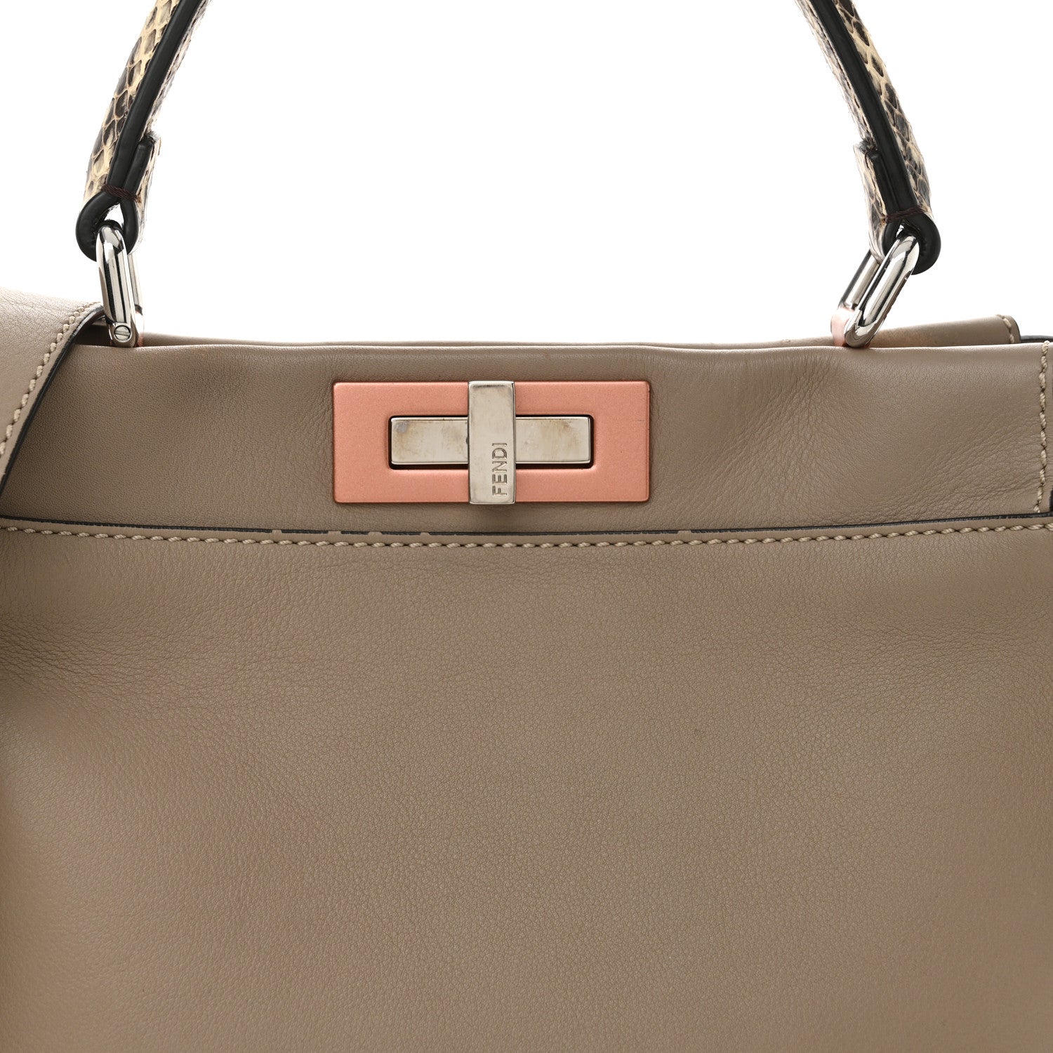 Fendi Vitello Seta Shiny Nappa Elaphe Medium Peekaboo Iconic Satchel Tortora Natural Ebano 8 of 12