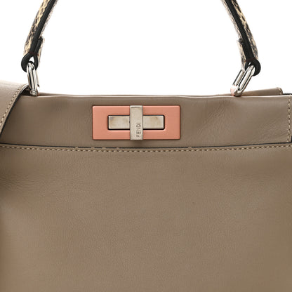 Fendi Vitello Seta Shiny Nappa Elaphe Medium Peekaboo Iconic Satchel Tortora Natural Ebano 8 of 12