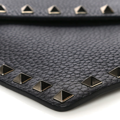 Valentino Garavani Pebbled Calfskin Medium Rockstud Envelope Flat Wristlet Pouch Black 5 of 10