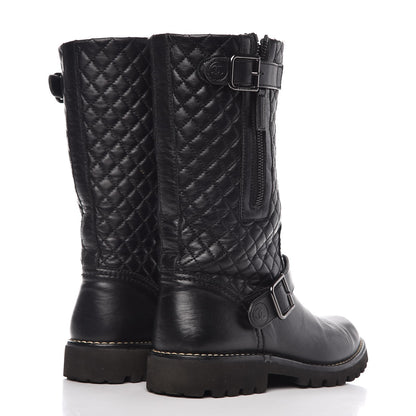 Chanel Calfskin Quilted Biker Boots 38.5 Black 4 of 8
