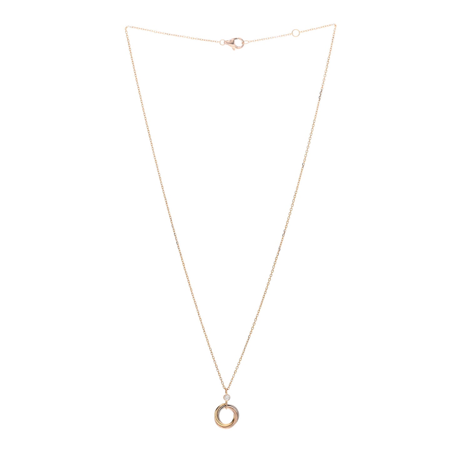 18K Pink Yellow White Gold Diamond Trinity Pendant Necklace
