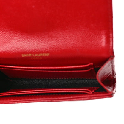 Saint Laurent Grain De Poudre Matelasse Chevron Small Monogram Envelope Wallet New Red 5 of 9