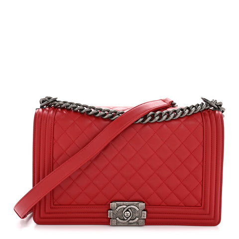 Calfskin Quilted New Medium Boy Flap Red