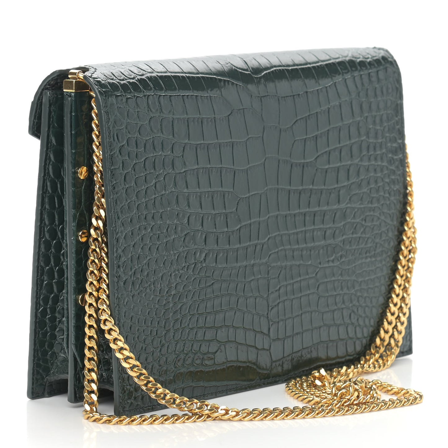 Calfskin Crocodile Embossed Monogram Cassandra Clasp Bag Dark Mint