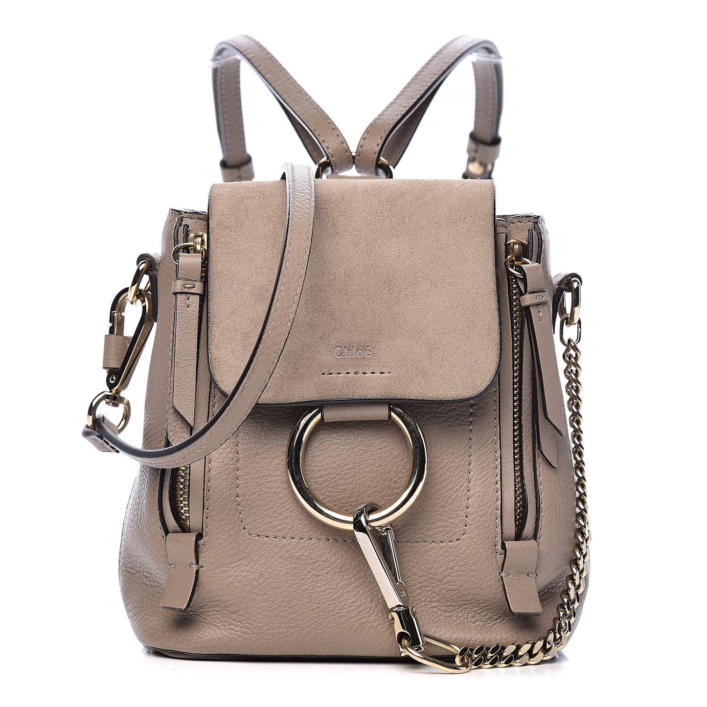 Suede Calfskin Mini Faye Backpack Motty Grey