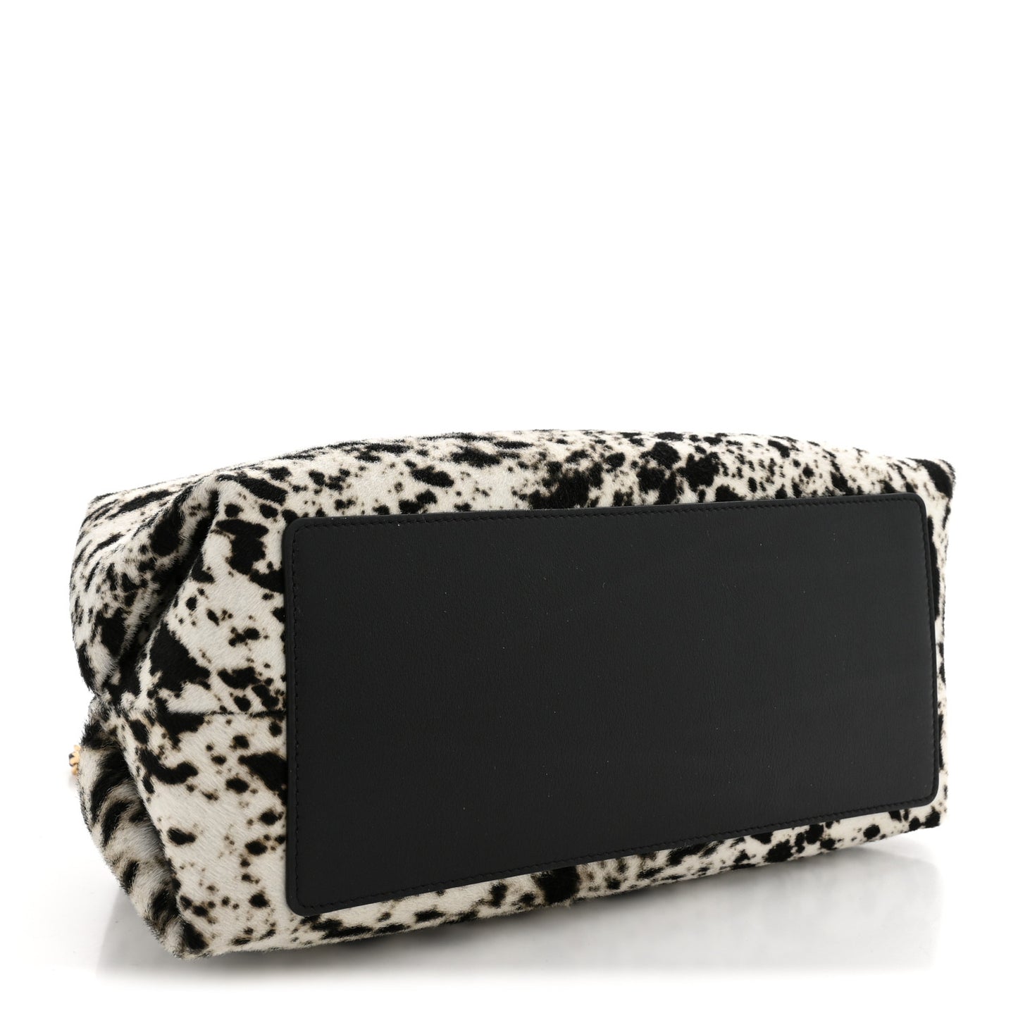 Lambskin Pony Hair Printed Clutch With Chain Black White