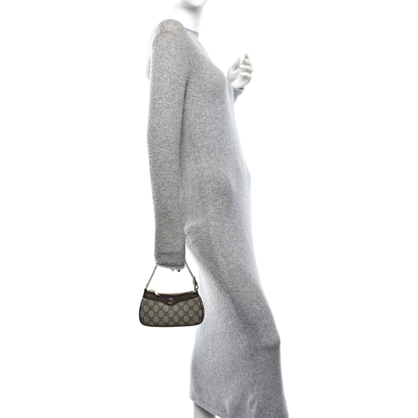 GG Supreme Monogram Textured Dollar Calfskin Mini Ophidia Chain Bag Beige Ebony