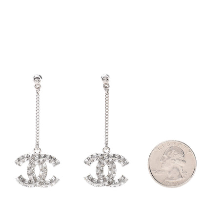Chanel Baguette Crystal CC Drop Earrings Silver 2 of 5