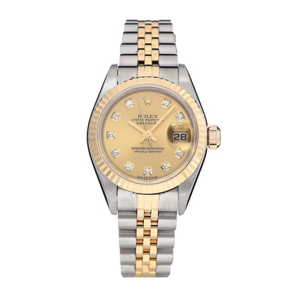 Rolex Stainless Steel 18K Yellow Gold Diamond 26mm Oyster Perpetual Datejust Watch Champagne 79173 1 of 6