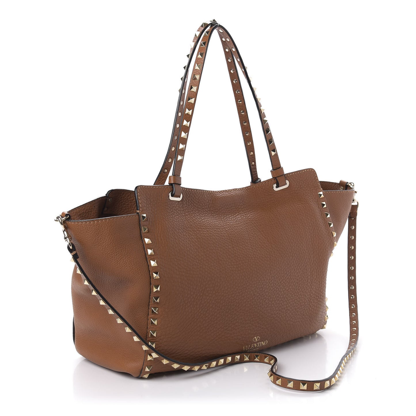 Pebbled Calfskin Medium Rockstud Tote Light Cuir