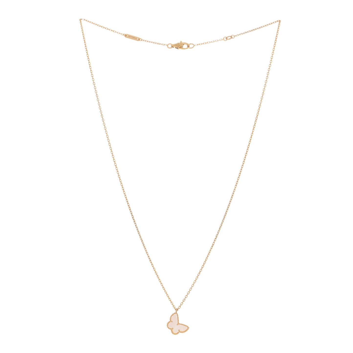18K Yellow Gold Mother of Pearl Sweet Alhambra Butterfly Pendant Necklace