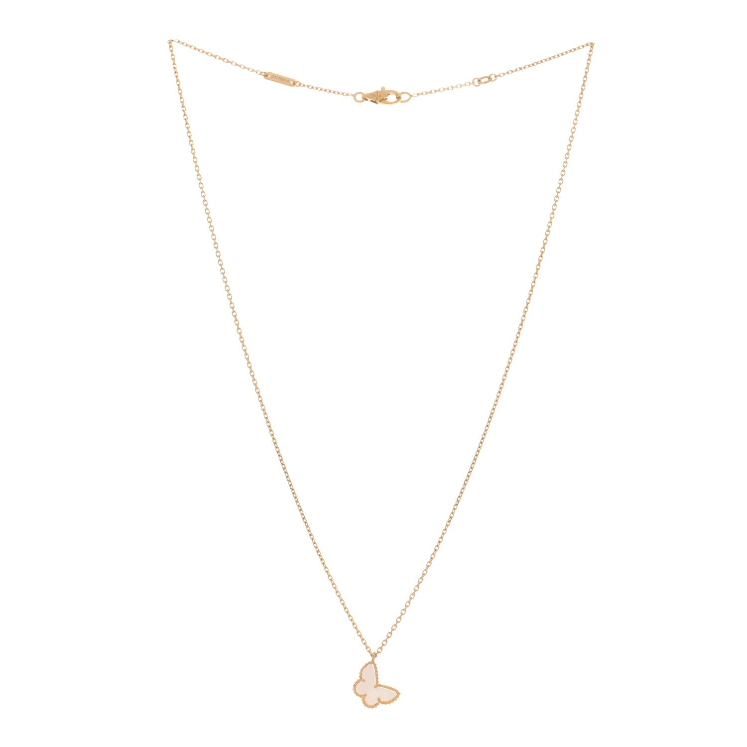 Van Cleef & Arpels 18K Yellow Gold Mother of Pearl Sweet Alhambra Butterfly Pendant Necklace 2 of 3