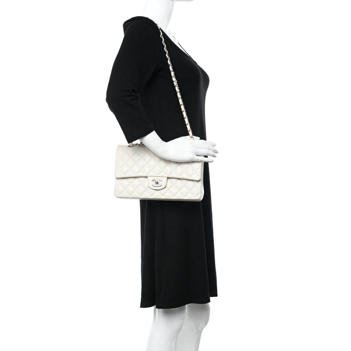 Caviar Quilted Medium Double Flap White