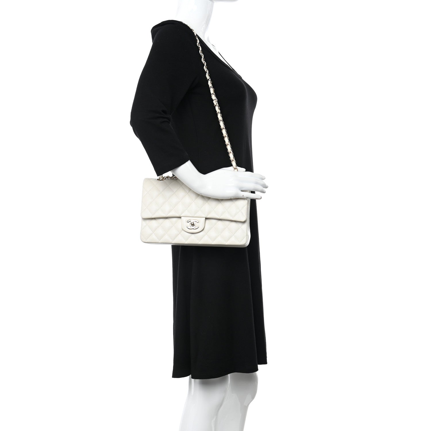 Chanel Caviar Quilted Medium Double Flap White 2 of 11