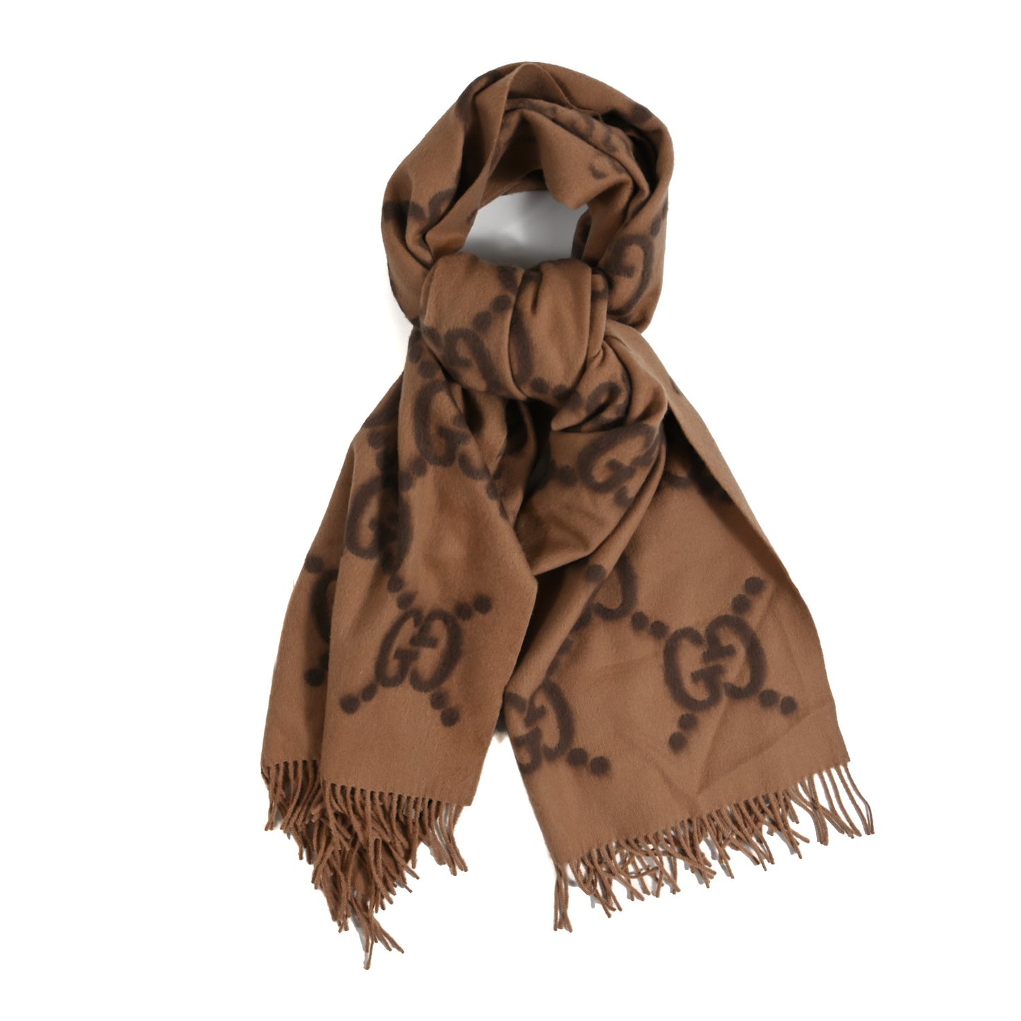 Wool Jacquard Monogram Jumbo GG Gimire Scarf Beige Dark Brown