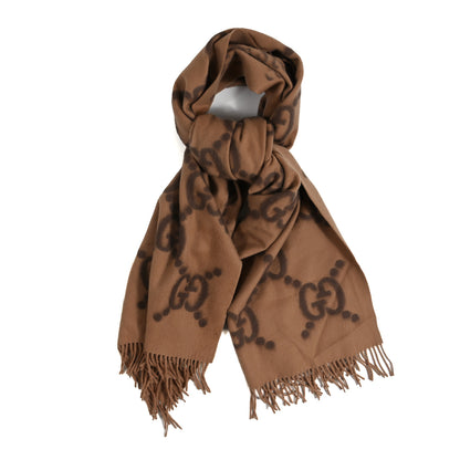 Gucci Wool Jacquard Monogram Jumbo GG Gimire Scarf Beige Dark Brown 1 of 3