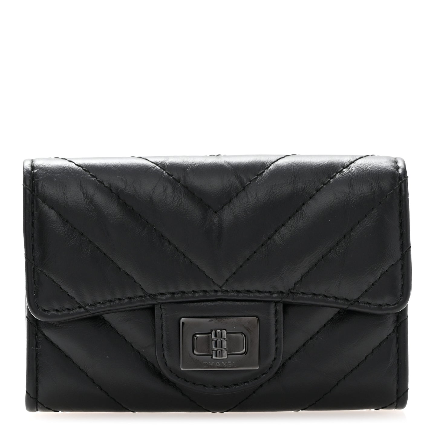 Aged Calfskin Chevron Quilted Reissue Flap Card Holder So Black