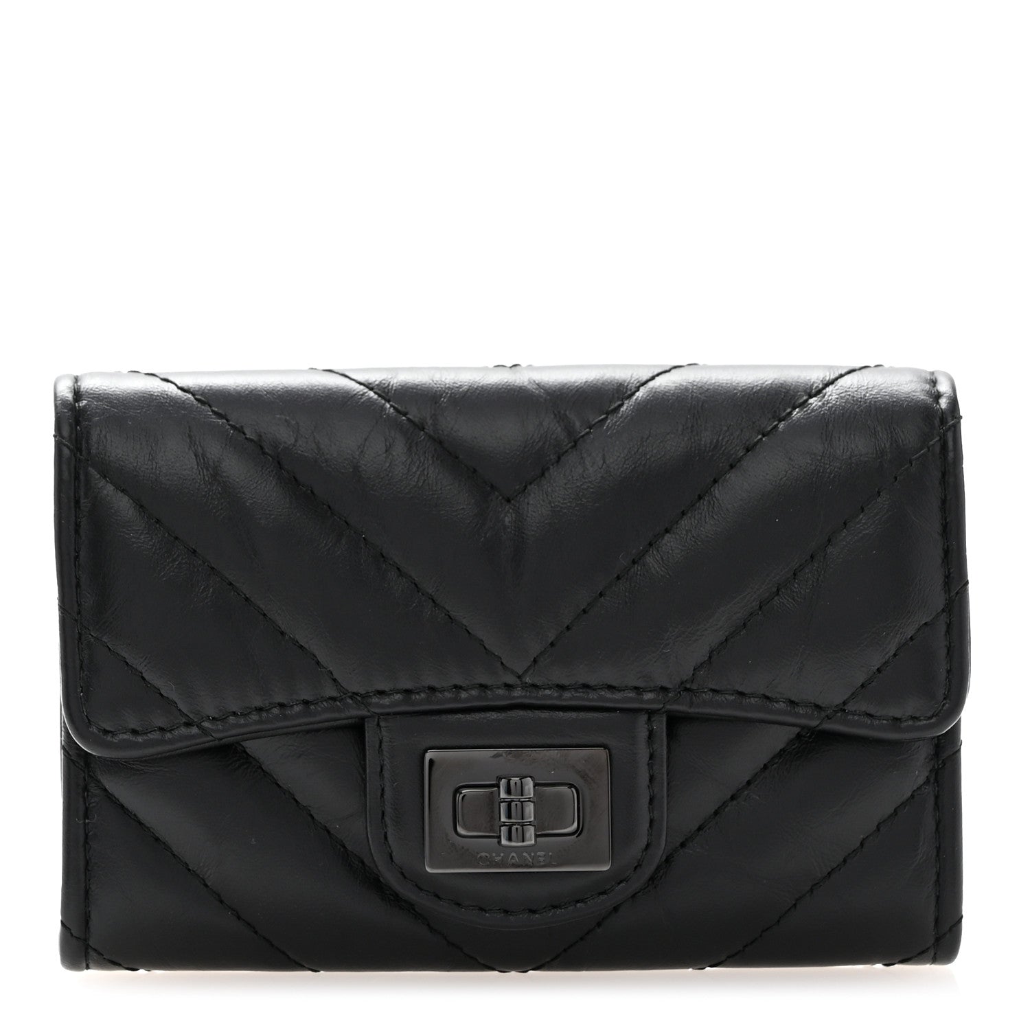 Chanel Aged Calfskin Chevron Quilted Reissue Flap Card Holder So Black 1 of 9