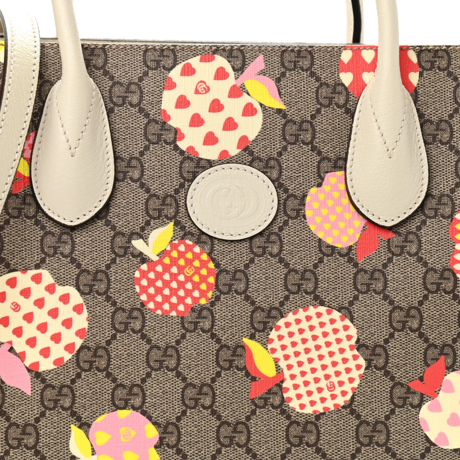 Gucci GG Supreme Monogram Textured Calfskin Les Pommes Small Retro Interlocking G Tote Bag Beige Multicolor Mystic White 8 of 10