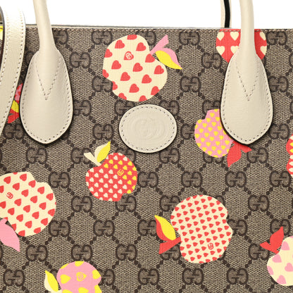 Gucci GG Supreme Monogram Textured Calfskin Les Pommes Small Retro Interlocking G Tote Bag Beige Multicolor Mystic White 8 of 10
