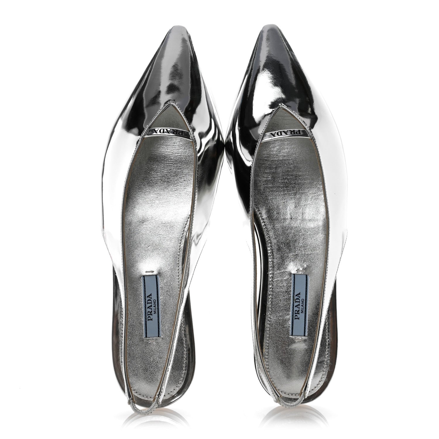 PRADA エスパドリーユスタイル シルバー Prada Metallic Calfskin Slingback Ballerinas 39.5 Silver 1809936