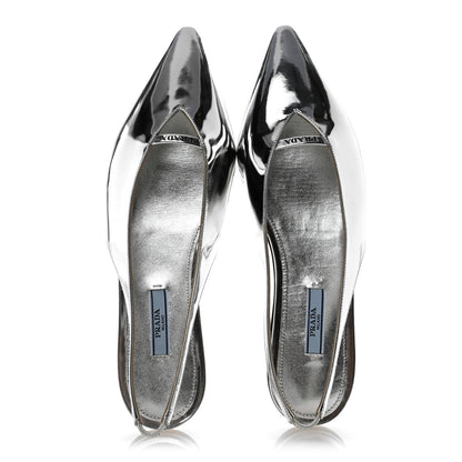 Prada Metallic Calfskin Slingback Ballerinas 39.5 Silver 2 of 9