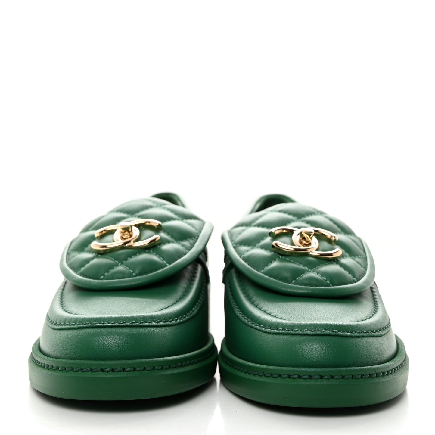 Lambskin Quilted CC Turnlock Loafers 37.5 Green