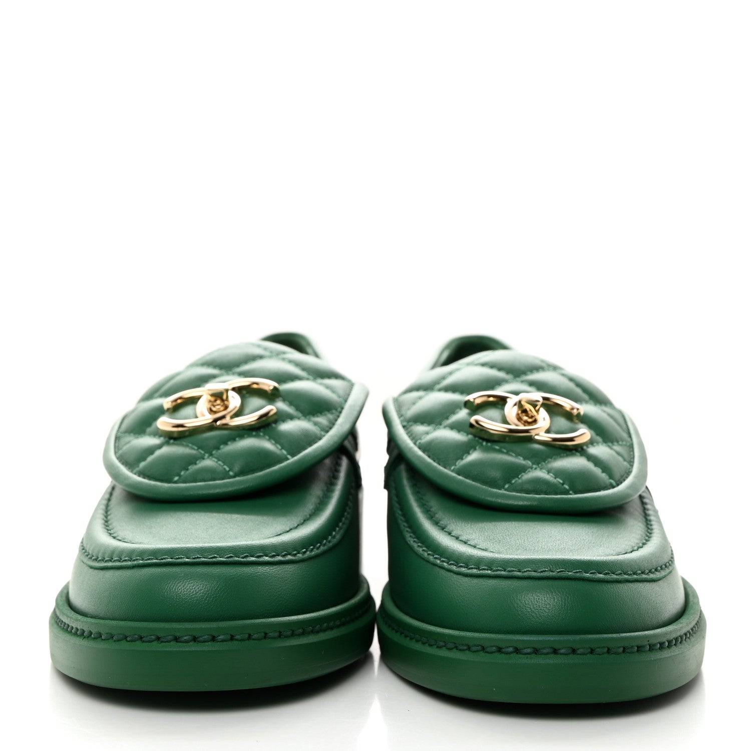 Chanel Lambskin Quilted CC Turnlock Loafers 37.5 Green 2 of 8