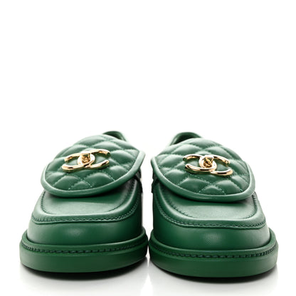 Chanel Lambskin Quilted CC Turnlock Loafers 37.5 Green 2 of 8