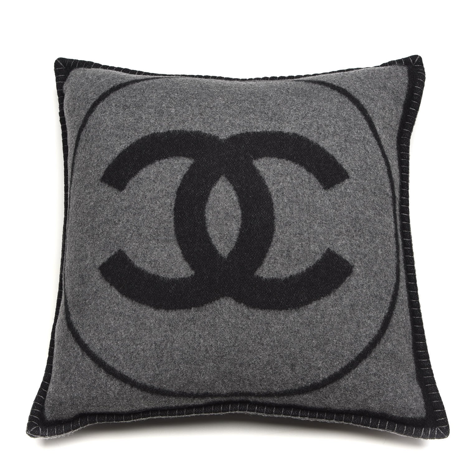 Chanel Merino Wool Cashmere CC Pillow Black Grey 1 of 5