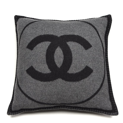 Chanel Merino Wool Cashmere CC Pillow Black Grey 1 of 5