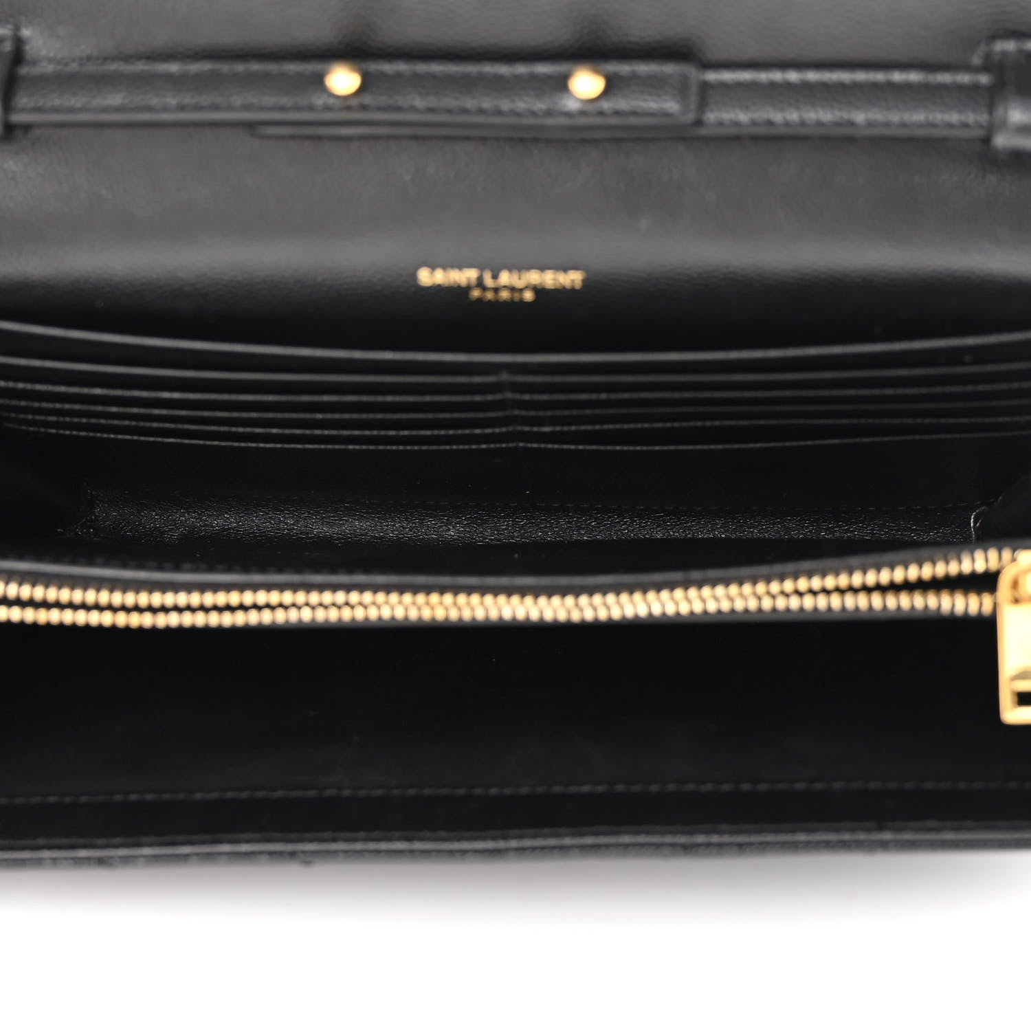 Saint Laurent Grain De Poudre Matelasse Chevron Monogram Chain Wallet Black 7 of 10