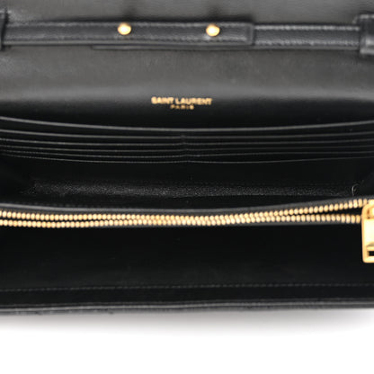 Saint Laurent Grain De Poudre Matelasse Chevron Monogram Chain Wallet Black 7 of 10