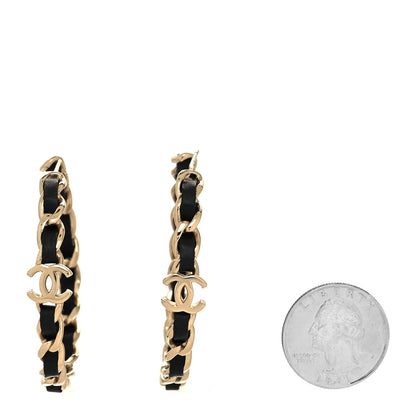Chanel Lambskin CC Turnlock Chain Hoop Earrings Gold Black 2 of 4