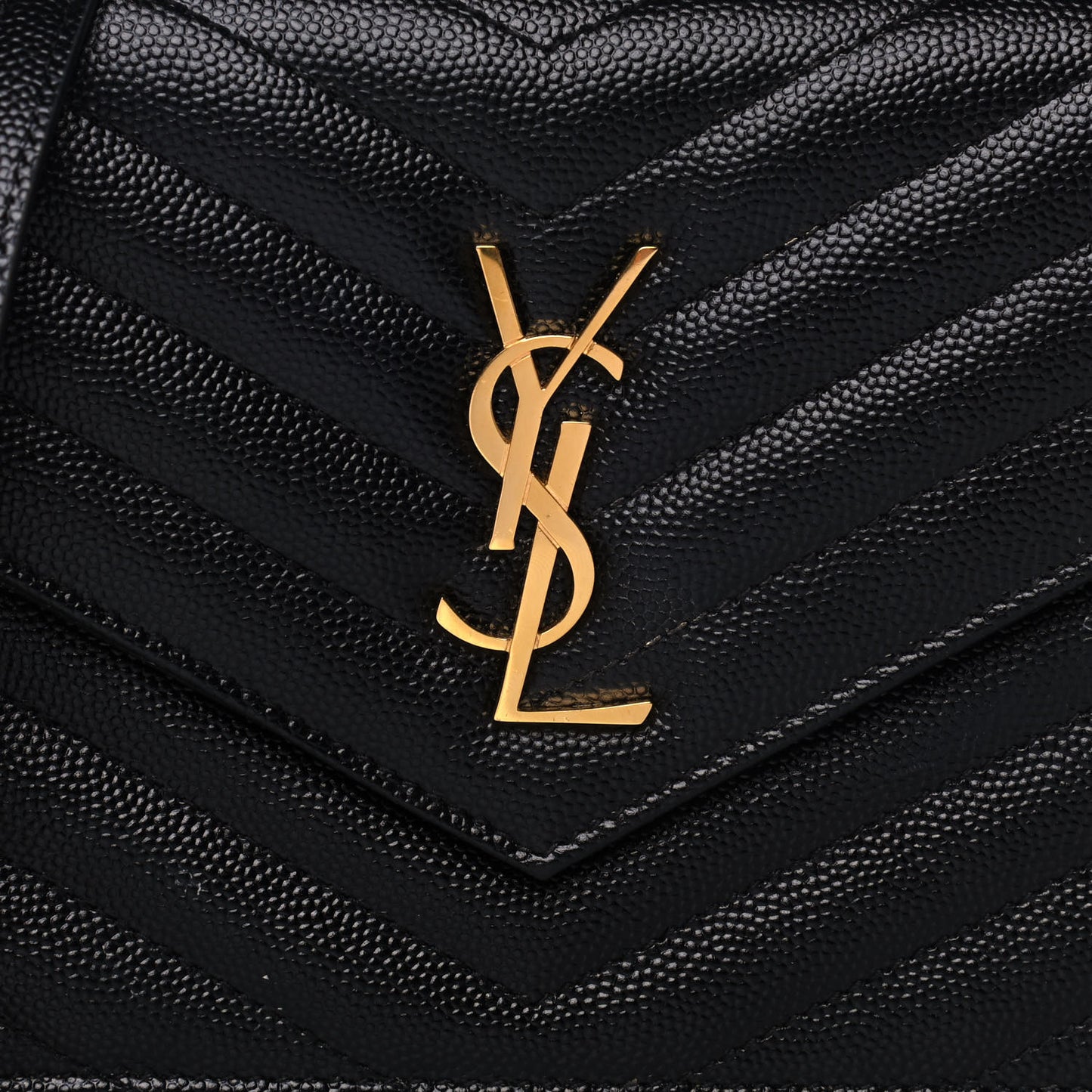 Grain De Poudre Matelasse Chevron Monogram Envelope Chain Wallet Black