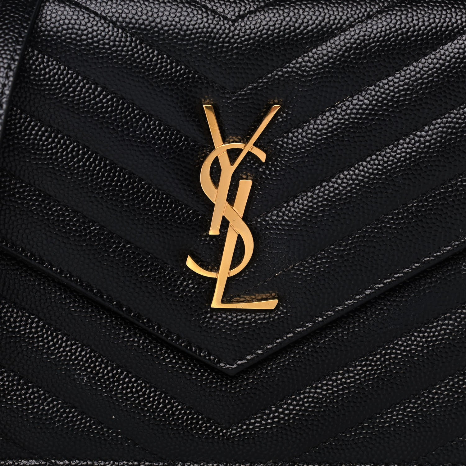 Saint Laurent Grain De Poudre Matelasse Chevron Monogram Envelope Chain Wallet Black 7 of 14