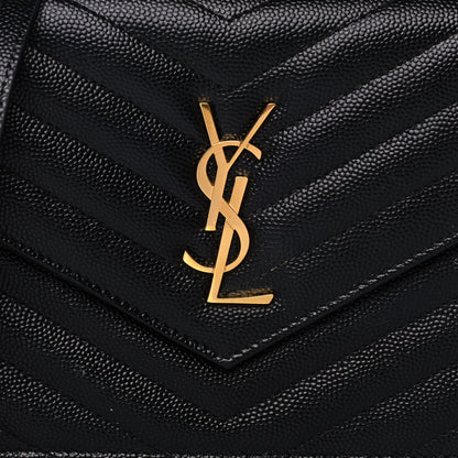 Saint Laurent Grain De Poudre Matelasse Chevron Monogram Envelope Chain Wallet Black 7 of 14