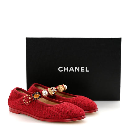 Chanel Wool Tweed Patent Mary Jane Flats 36 Red 10 of 10