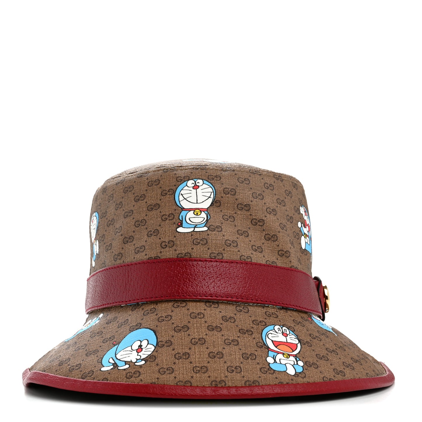 X DORAEMON Mini Vintage GG Supreme Monogram Textured Dollar Calfskin Bucket Hat L Beige Cherry Red