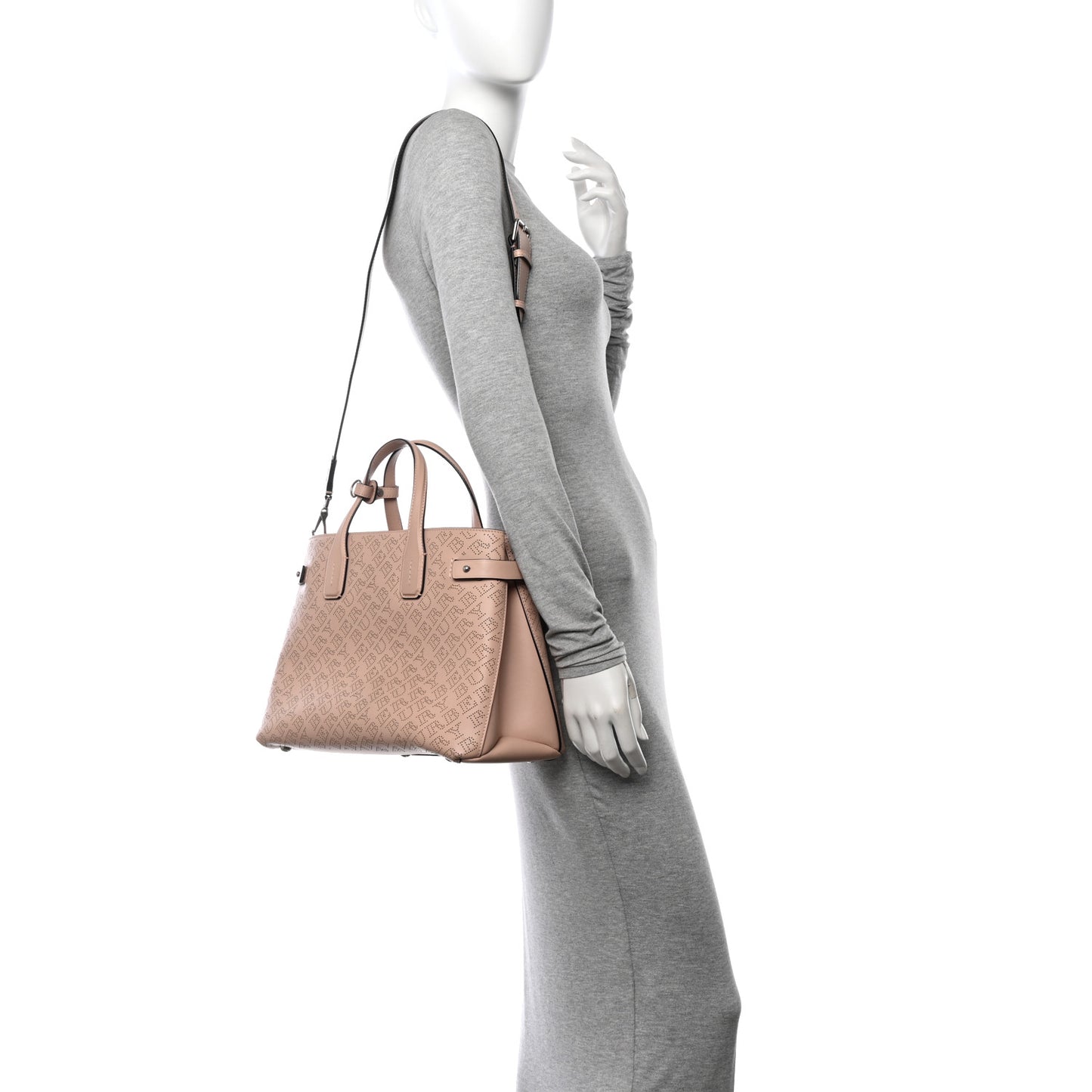 Calfskin Perforated Medium Banner Tote Pale Fawn Pink
