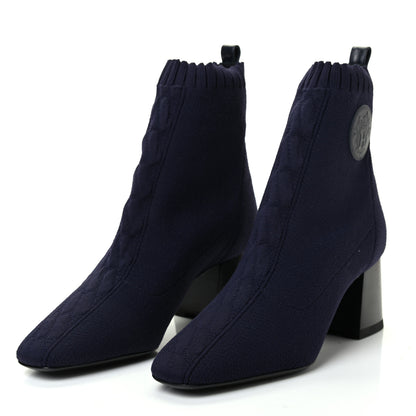 Hermes Knit Calfskin Volver Ankle Boots 37.5 Bleu Diplomatique 3 of 9
