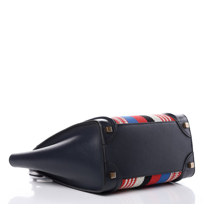 Celine Smooth Calfskin Striped Canvas Micro Luggage Navy Blue 4 of 17