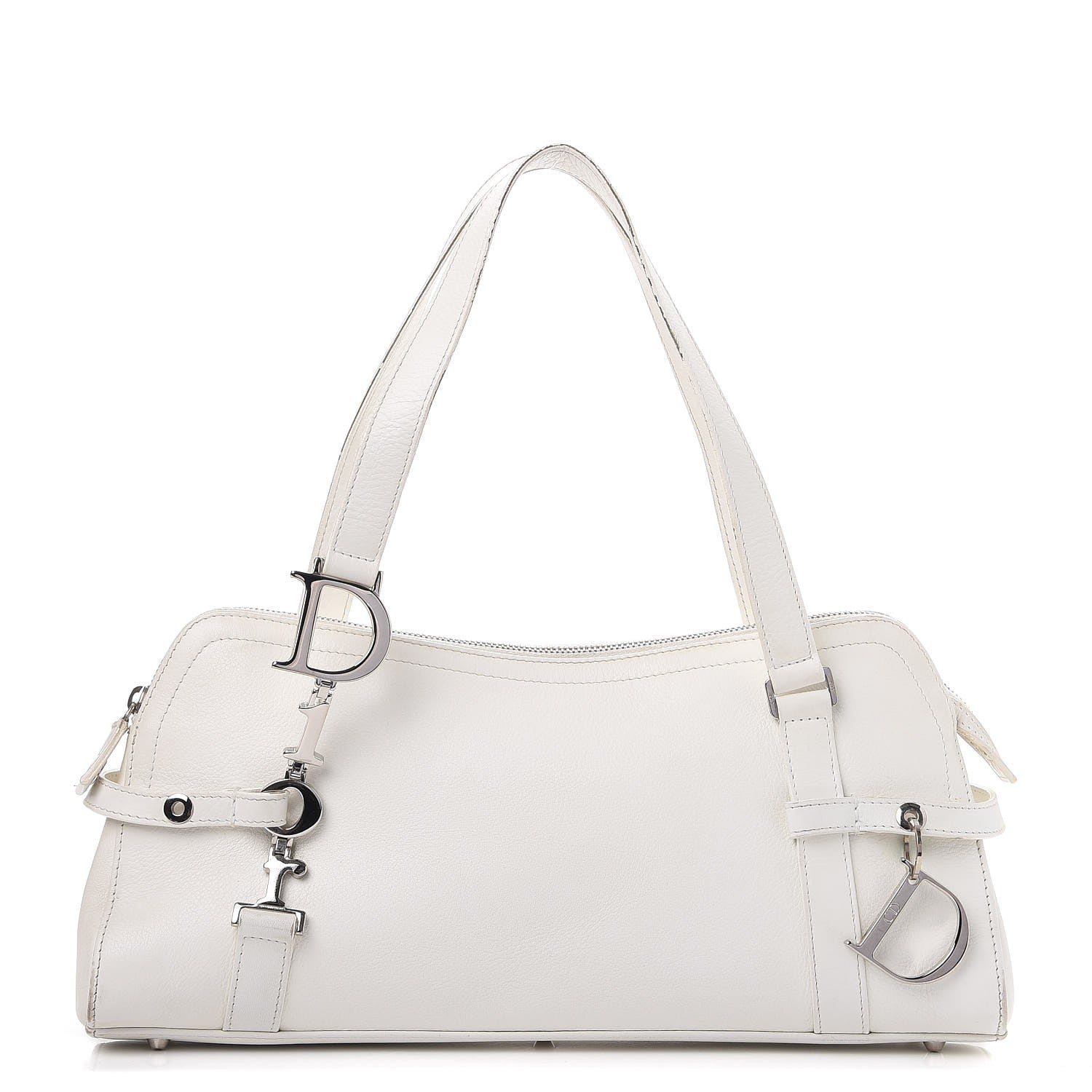 Christian Dior Calfskin Logo Charms Boston White 1 of 14