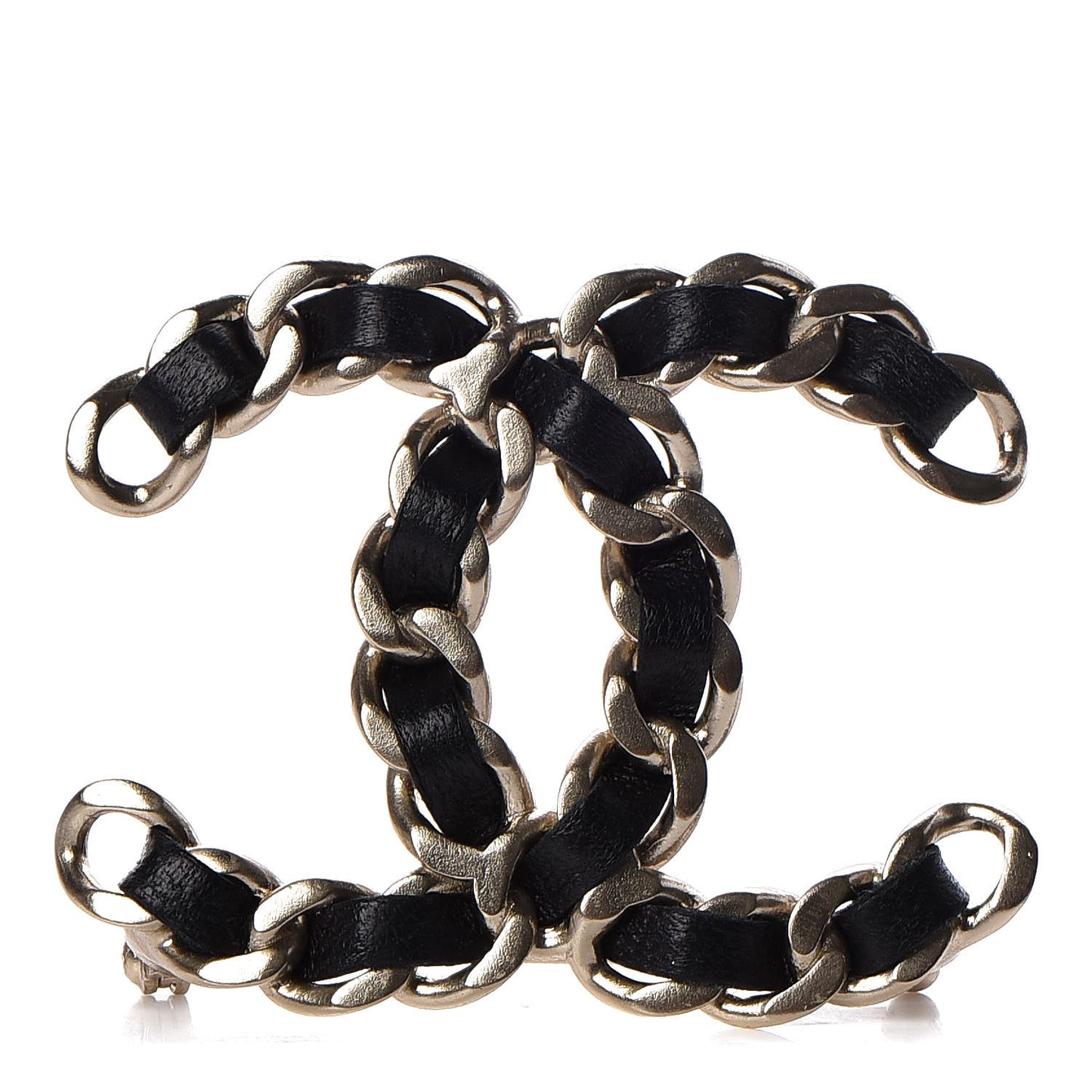 Lambskin Chain CC Brooch Black Gold