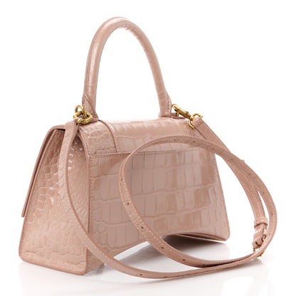 Balenciaga Shiny Calfskin Crocodile Embossed Small Hourglass Top Handle Bag Nude Beige 3 of 13