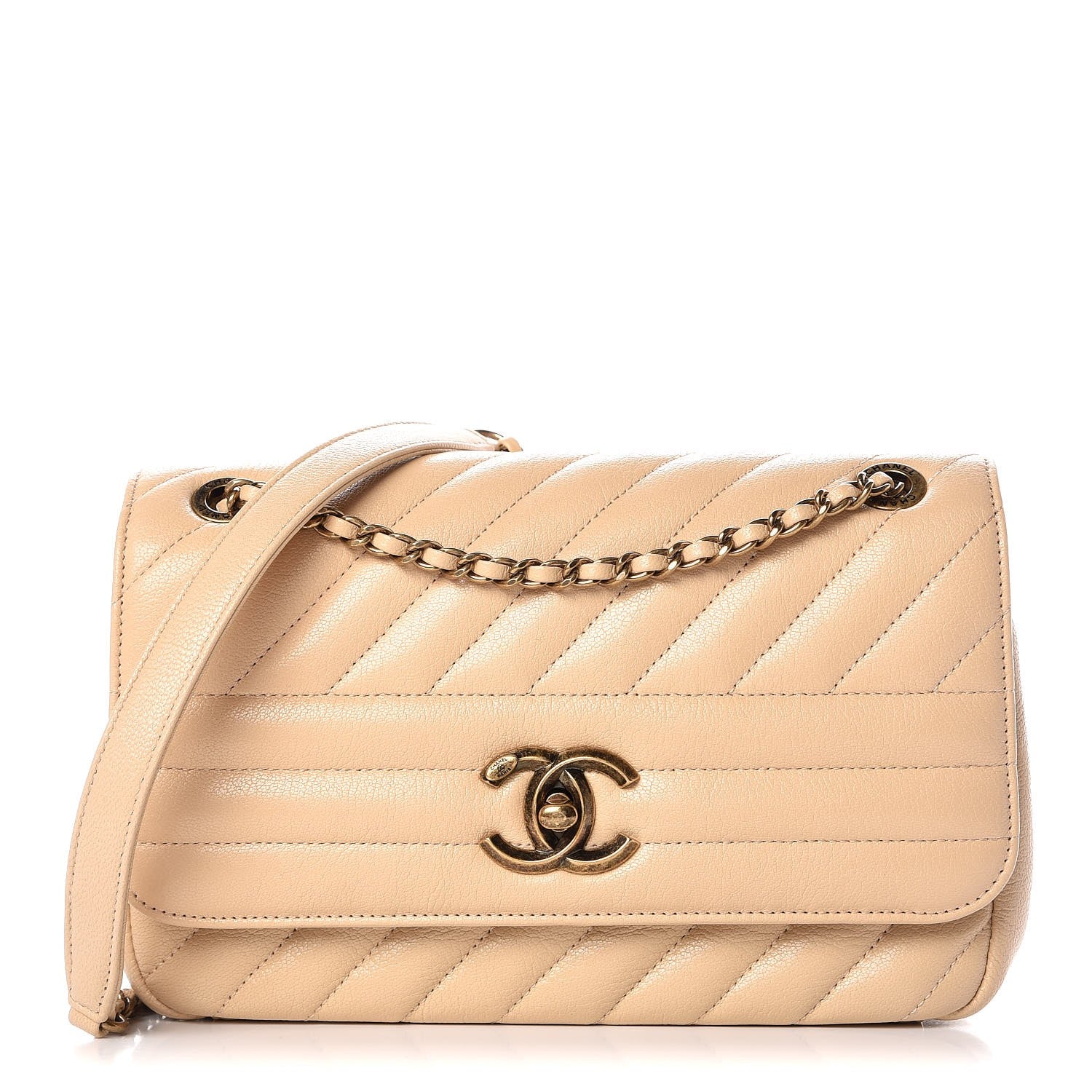 Chanel Shiny Goatskin Diagonal Quilted Small Flap Beige 1 of 8