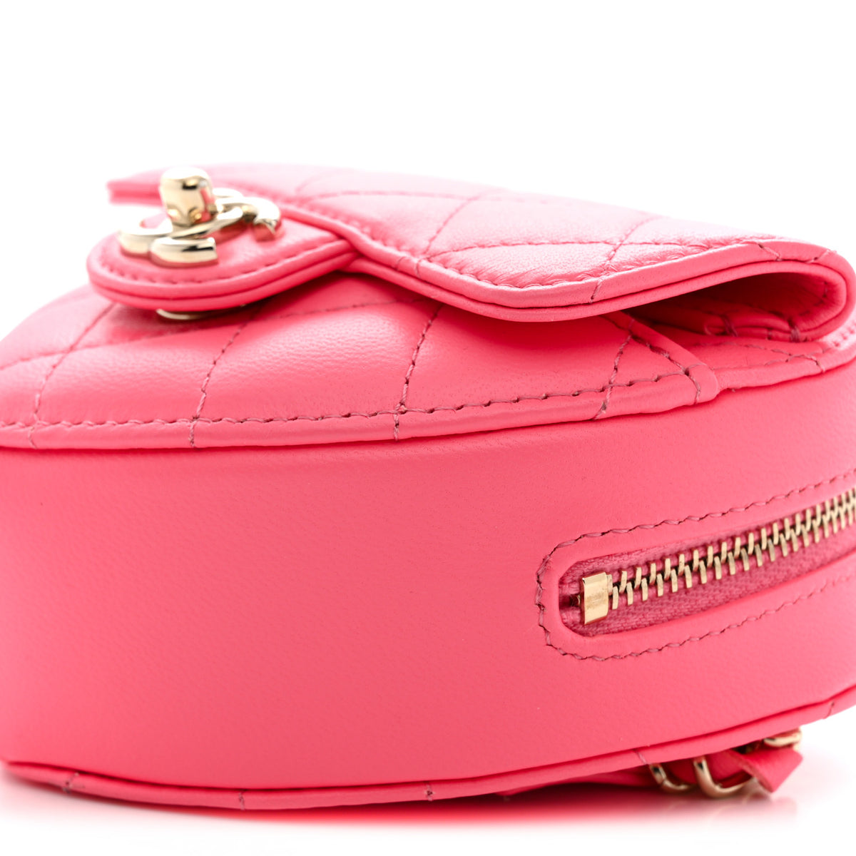 Lambskin Quilted CC In Love Heart Waist Belt Bag With Chain Pink
