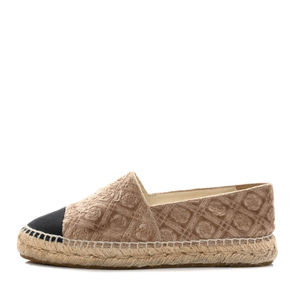 Chanel Velvet Grosgrain Quilted Camellia CC Espadrilles 36 Beige Black 1 of 9