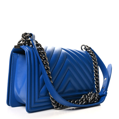 Chanel Calfskin Chevron Quilted Medium Boy Flap Bright Blue 3 of 10